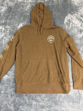 RVCA Mens Brown Pullover Hoodie With Graphic Logo On Chest & Sleeve Size L